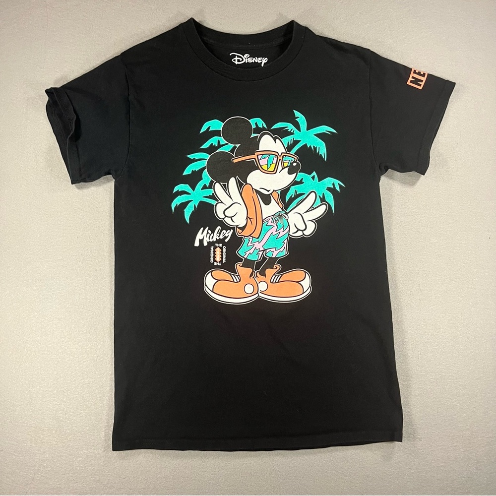 Neff X Disney Men's Size M Mickey Mouse Tropical Beach Graphic Tee T-Shirt Black
